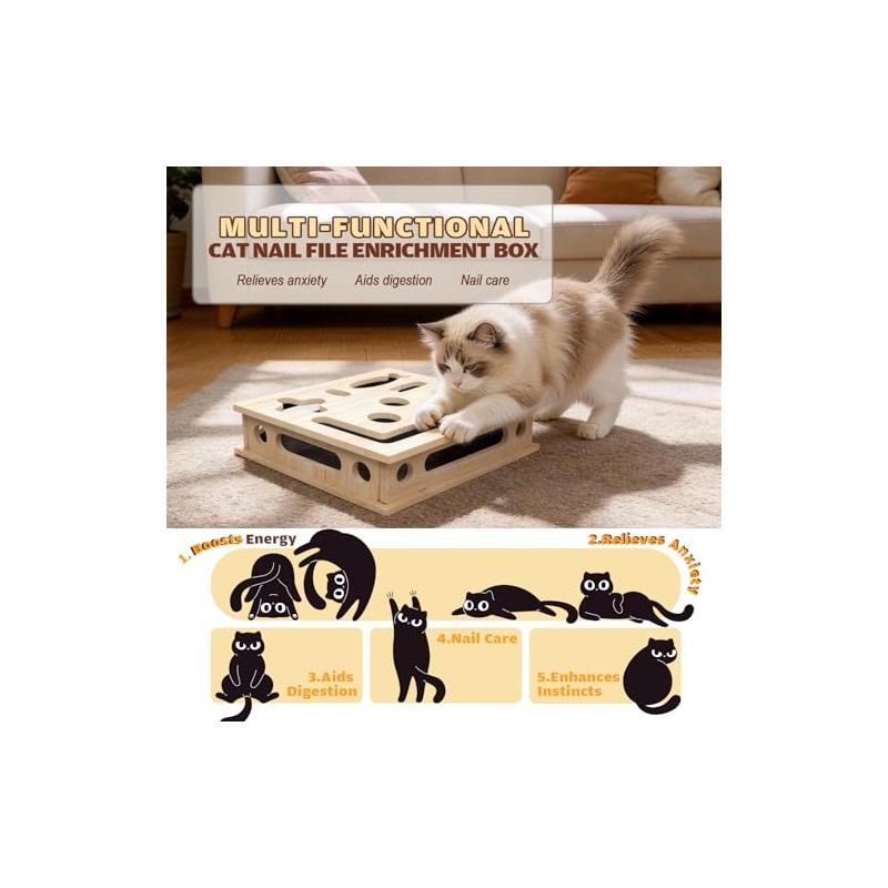 Cat Scratch Puzzle Enrichment Box, Large Solid Wood Construction Cat