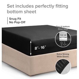Twin Size Fitted Bed Sheet - Hotel Luxury Single Fitted Sheet Only - Fits Mattress Up to 16 - Extra Soft, Wrinkle Free, Breathable & Cooling - Bottom Fitted Sheet - Black Single Fitted Sheet Only