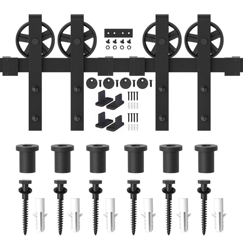 WINSOON 9FT Wood Double Sliding Barn Door Hardware Basic Black