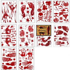 Vhger Pack of 10 Haunt Window Pictures, Giant Bloody Handprints, Zombie Silhouettes, Scary Window Treatment, Wall Decor, Door Covers