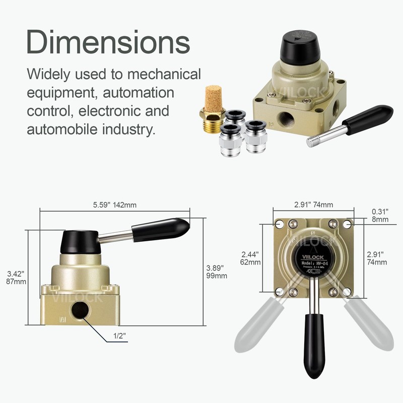 VIILOCK Rotary Lever Hand Valve HV-04, 3 Position 4 Way