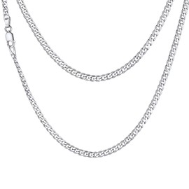 Bandmax Curb Chain Men's 925 Silver Chain Women's Cuban Chain Curb Necklace 3 mm/5 mm Wide Link Chain Jewellery Accessory Chain 36 cm to Chain 71 cm, Sterling Silver, No Gemstone