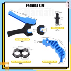 Mardatt 32Pcs Drip Irrigation Tubing Hole Punch & Fitting Insertion Tool with 1/2" 3/8” Drip Tube Closure Connectors End Cap Plugs for 5/8" 25/32" 1" Pipe Garden Greenhouse Agricultural Watering