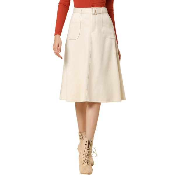 Allegra K Women's Casual Faux Suede Pockets Stretch A-line Midi