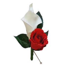Boutonniere For Wedding And Prom(XLCLBN006-RD) - Artificial Flowers - nice quality calla lily and rose for wedding and prom (Red)