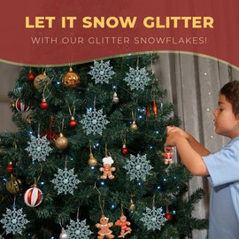 Festive Fix Hanging Glitter Snowflake Decorations Pack of 12-10cm Christmas Ornaments in Multi Colours - Easy to Hang Stunning Decor for Indoor and Outdoor Festivities