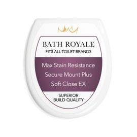 Bath Royale Soft Close Toilet Seat Round with Lid BR500-00 White, Comfortable, Durable, Sturdy, Stain-Resistant and Easy to Clean, Fits All Toilet Brands, Executive Series