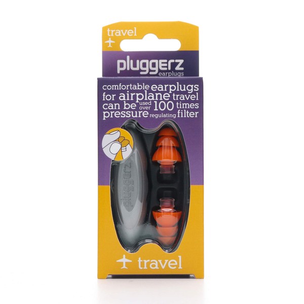 PLUGGERZ AIRPLANE EARPLUGS – Reduces Ear Pressure, Prevents Discomfort - Hypoallergenic Silicone, Comfortable During Long Flights - Over 100 Uses - Storage Box Included