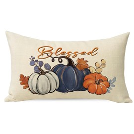 Ussap Fall Pumpkin Lumbar Decorative Throw Pillow Cover 12 x 20, Autumn Blessed Rectangle Cushion Case Decor, Thanksgiving Home Decoration for Sofa Couch