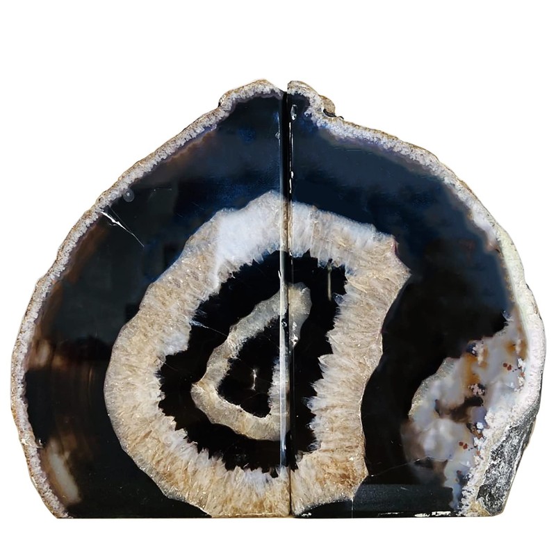 AMOYSTONE Agate Bookends Black Geode Book Ends Heavy Duty Bookend