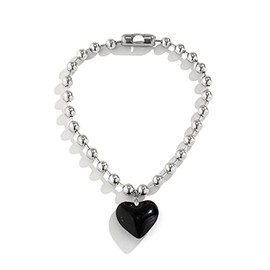 COLORFUL BLING Punk Chunky Glass Puffy Heart Beads Chain Choker Necklace Coloured Glaze Heart Charms Pendant Necklace Y4K Aesthetic Simple Jewelry for Women-Black