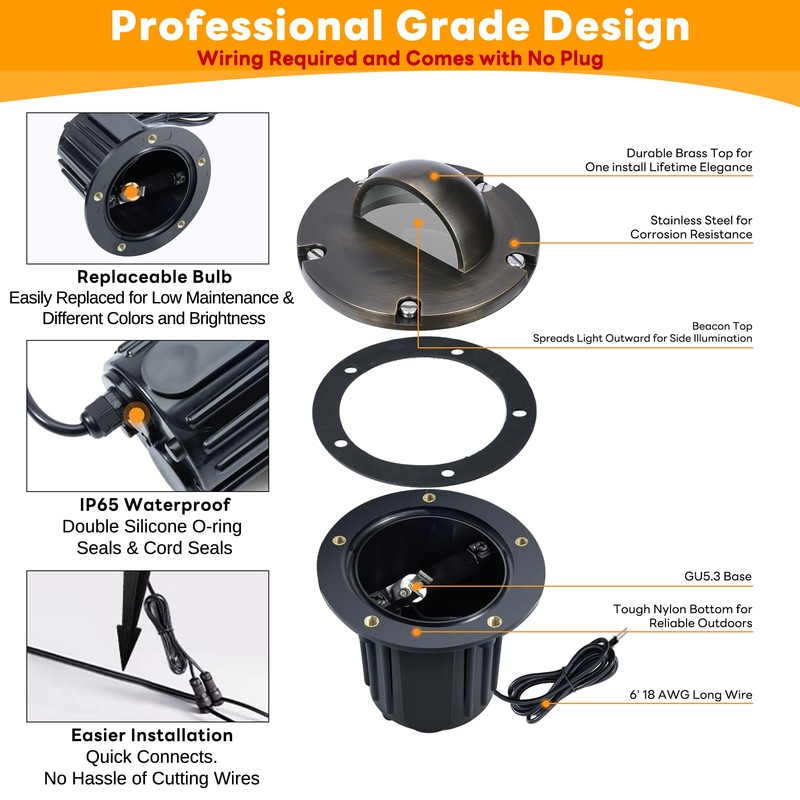 Gardenreet Brass Well Light - Waterproof 12V Ip65 In-Ground Landscape