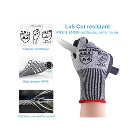 Donfri 5 Pairs of Cut Protection Gloves Work Gloves Men's Winter Gloves Cut Resistant Garden Gloves Cut Resistant Thorn Resistant Carving Gloves (Large)