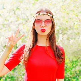 WEDNOK 6 Pairs Heart Sunglasses Hippie Glasses Heart Shape Glasses Pink Party Glasses Retro Costume Glasses for 60s 70s 80s 90s Party Costume Accessories Carnival Fancy Dress Masquerade Women Men