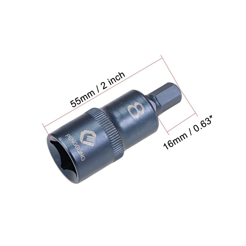 TOP-VIGOR Hex Bit Socket, 1/2" Drive x H8 (8mm) Allen