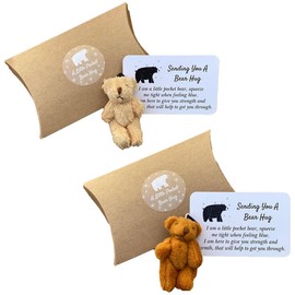 PMTFUMY 2 Pcs Pocket Bear Hug Set – Plush Bear Keychain with Hug Card, Perfect for Thinking of You, Cheer Up, Get Well Soon, Birthday, Wedding, and Graduation Gifts for All Ages