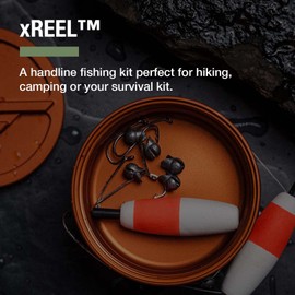 Exotac xREEL Handline Survival Pocket Fishing Kit with Tackle Storage Compartment and Flexible TPE Finger Strap for Optimal Reel Control, Includes 6 Hooks, 6 Split Shot, and 2 Floats