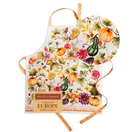 Maison d' Hermine Pumpkin Garden 100% Cotton 1 Piece Kitchen Apron with an Adjustable Neck & Centre Pocket with Long Ties for Women Men Chef (Cloudy Cream, 70cm x 85cm)