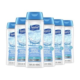 Suave Deeply Clean Antibacterial Body Wash with Glycerin & Vitamin E, Moisturizing Skin Cleanser For Soft, Smooth Skin, Long Lasting Scent, Paraben Free, 18 FL OZ, 6 Count