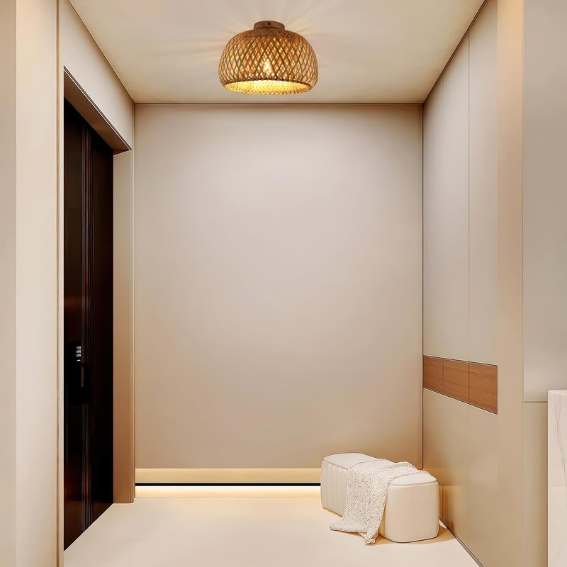 ZONJIE Rattan Ceiling Light - Natural Wicker Bamboo Ceiling Lights