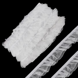AHANDMAKER 27 Yards Organza Trim White Ruffle Trim Ribbon Organza Lace Edge Tulle Trimmings Fabric Ribbon for Applique, Sewing, Wedding Embellishment, DIY Decor