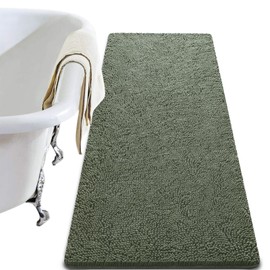 LOCHAS Luxury Bathroom Rug Shaggy Bath Mat 24 x 70 Inch, Washable Non Slip Bath Rugs for Bathroom Shower, Soft Plush Chenille Absorbent Carpets Mats, Sage Green