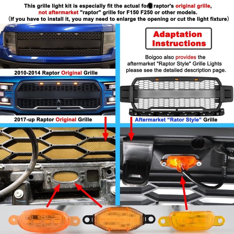 Boigoo Front Grill Lights Compatible for Ford Raptor F150 Original