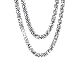 FaithHeart Cuban Link Chain for Men, 10mm Stainless Steel Men's Silver Chain Hip Hop Chain Necklaces Length 28 Inches