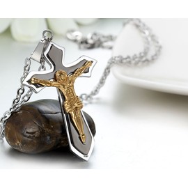 JewelryWe Men's Necklace with Jesus Christ Cross Pendant Stainless Steel Crucifix Cross Chain Wheat Chain Cross Necklace Gold Black, Stainless Steel, No Gemstone