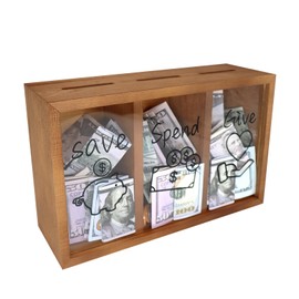 Mczcent Wooden Give Save Spend Money Saving Box for Kids, Money Coin Savings Piggy Bank Jar Box for Kids Safe Money Saver, Teach Children About Giving Saving Giving Money Piggy Box for Boys Girls