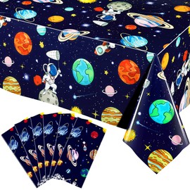 Oudain 6 Pcs Space Tablecloth Decorations Plastic Galaxy Table Cloth Space Theme Birthday Party Supplies for Boy Spaceship Planet Astronaut Rockets Disposable Table Covers, 54 x 108 Inch