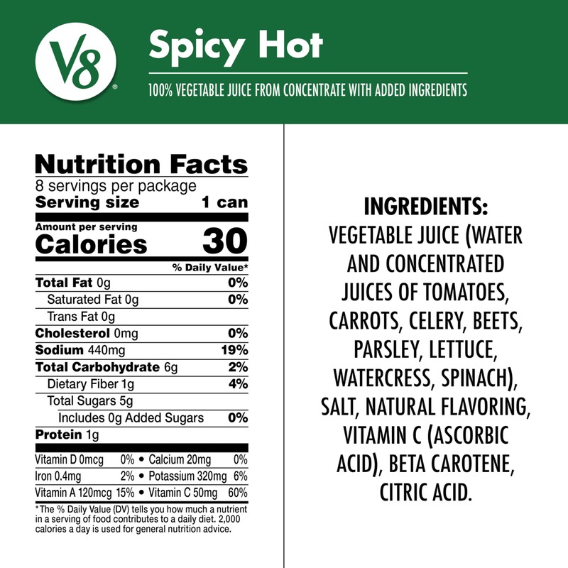 V8 Spicy Hot 100% Vegetable Juice, 5.5 fl oz Can