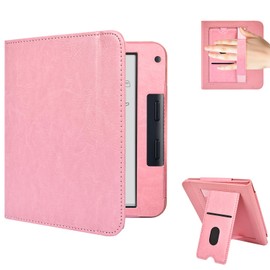 E NET-CASE Case for 7 Inch Kobo Libra Colour (2024) / Kobo Libra 2 (2021) eReader - Premium PU Leather Stand Cover Auto Sleep/Wake with Card Slot & Wrist Strap (Pink)