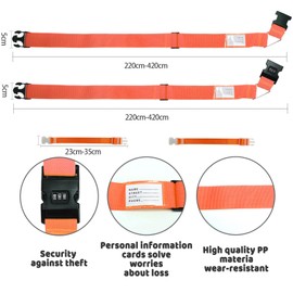 Luggage Strap Eye-catching Set, Suitcase Straps 2 Pieces and 2 Luggage Connection Straps, Suitcase Strap with Combination Lock, Adjustable and Non-Slip, Ideal Suitcase Strap Accessory for Travel