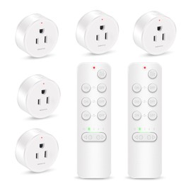 Remote Control Outlet, GREENCYCLE Remote Timer Switch, Plug in Light Switch Outlet, 500ft Range, 15A/1500W, for Lights, Fans, Christmas Lights, Household Appliance, 2Remotes 5Outlets