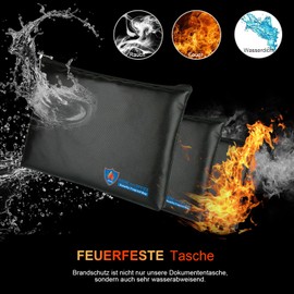 Pack of 2 Fireproof Bag 29 x 20 cm, Waterproof Fireproof Bag, Safe Fireproof Banknote Storage, Large Capacity Briefcase for Documents, Money, Passport, Bank File and Cash