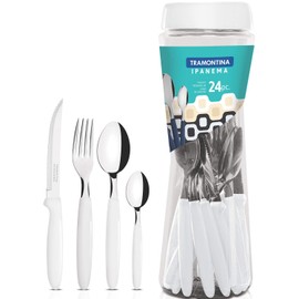 Tramontina Ipanema Tableware with Case for Tableware Stand Easy Storage Stainless Steel Cutlery Set White Dishwasher Safe Lightweight Gift Made in Brazil 23399/891 TRAMONTINA