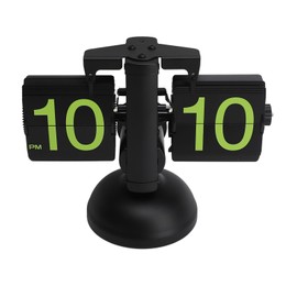 European Style Retro Digital Flip Down Clock 304 Stainless Steel Auto Mechanical Digital Flip Desk Clock for Home Livingroom 12 Hours Black Frame Green Number