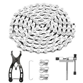 Bicycle Chain 9 Speed Bicycle Chain Tool with Chain Lock Pliers Chain Breaker and 3 Pairs Chain Lock Bicycle Chains for Mountain Bike (1/2 x 11/128 Inch 116 Links)