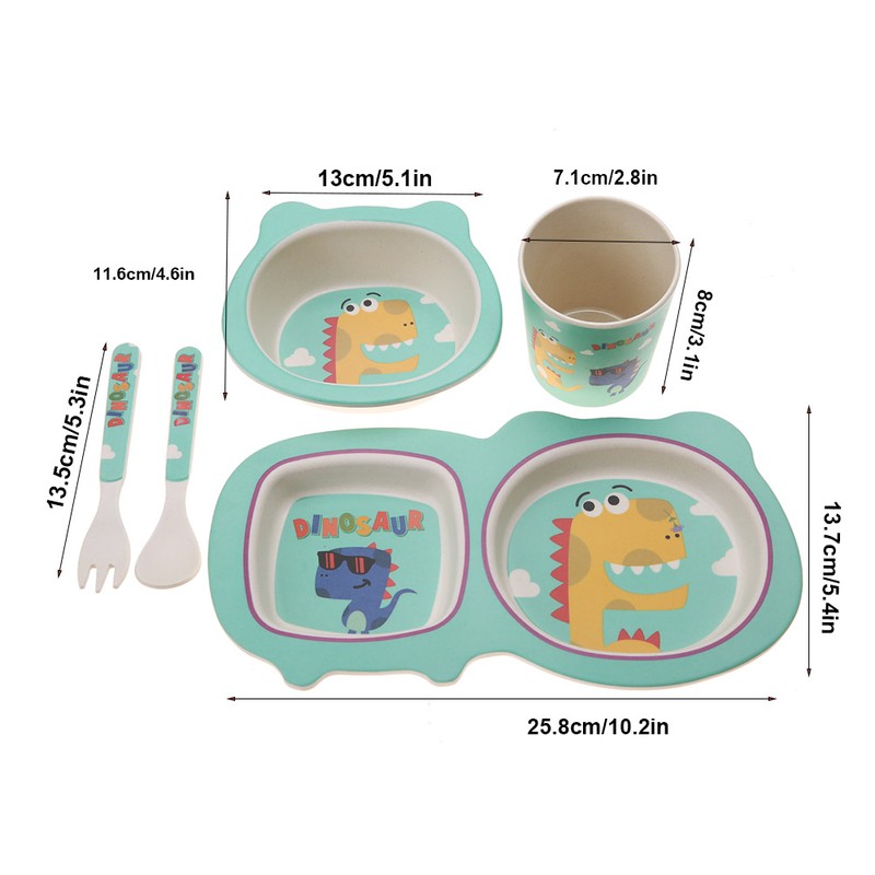 5 pcs set Eco friendly Bamboo Fiber Cartoon Children Tableware