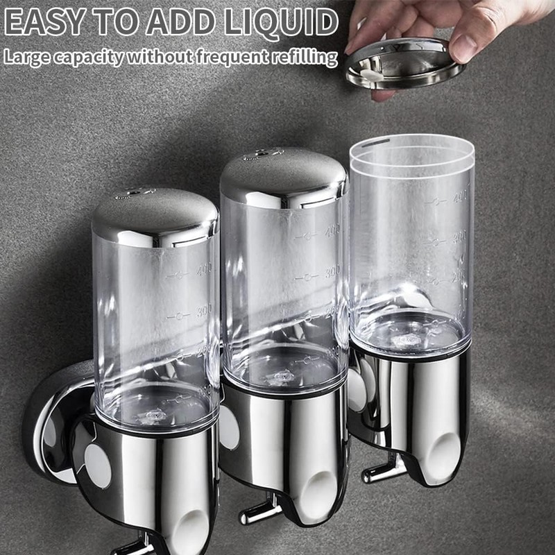 Stainless Steel Drill Free Triple Wall Mount Soap Dispenser Set