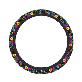 Hippie Flower Floral Steering Wheel Cover for Men Women Universal 15 Inch Car Accessories Interior Decor