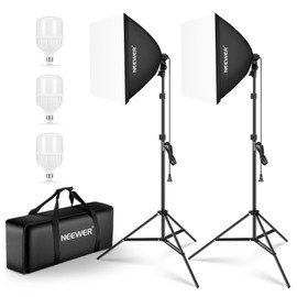 NEEWER 700W Equivalent Softbox Lighting Kit, 3Pack UL Certified 5700K LED Lighting Bulbs, 24x24 inches Softboxes with E26 Socket, Photography Continuous Lighting Kit Photo Studio Equipment