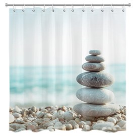 LB Zen Stone Shower Curtain, Japanese Zen Theme Bathroom Curtain Asian Beach Ocean Spa Shower Curtains for Bathroom with Hooks Machine Washable Polyester Fabric Bath Curtain 72x72 Inches