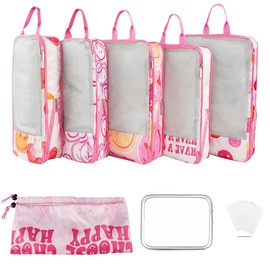 Xmzsdz 7 Pcs Compression Packing Cubes for Travel Luggage, Lightweight Suitcase Organizer Bags Set, Compression Packaging Cube for Travel Essentials, Packing Cubes for Carry on Suitcase