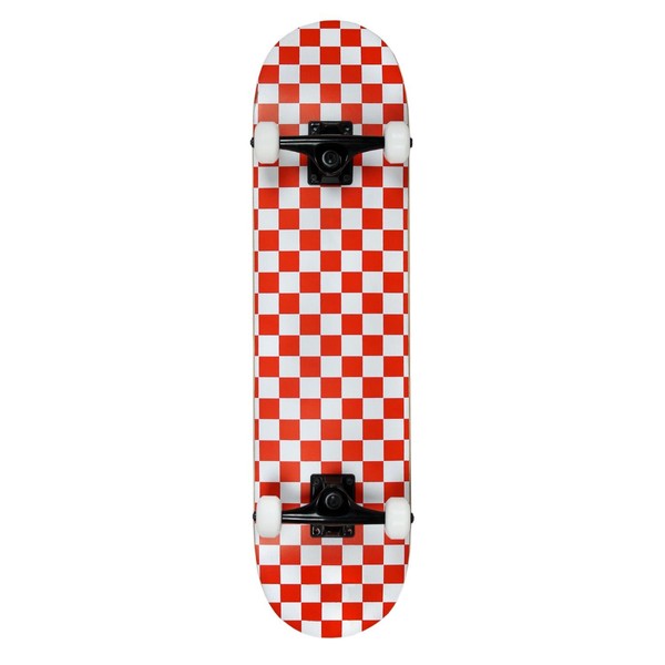 PRO Skateboard Complete Pre-Built Checker Pattern White/Red 7.75"