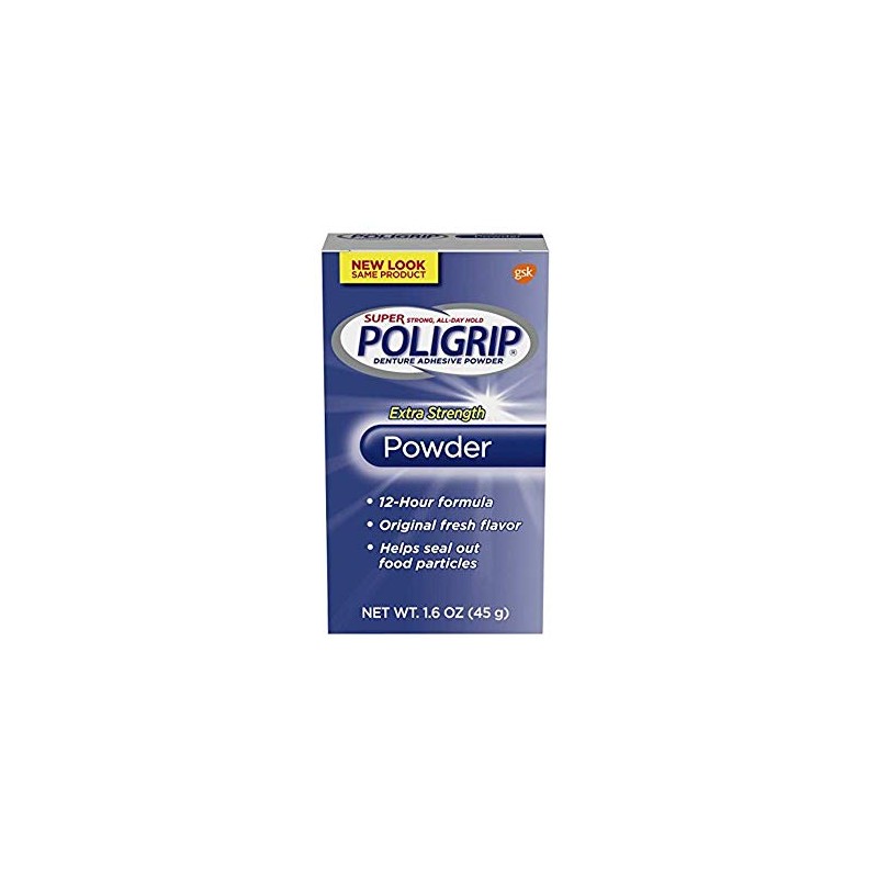 Super Poligrip Polvo calcomanía para dentaduras y parciales extra fuerza,