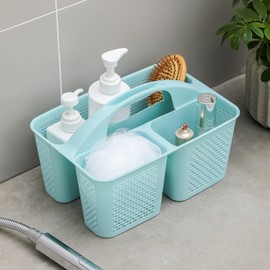 UUJOLY Plastic Portable Shower Caddy Basket Bucket, Cleaning Shower Basket with Handle Compartments Storage Basket Organizer for Bathroom Kitchen College Dorm Sink, Blue
