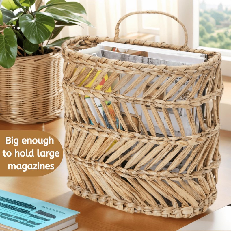 YOUEON Large Woven Hanging Storage Basket, 12x5x14 Inch Natural Water