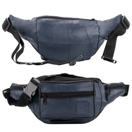 Leather Bum Bag 7 Compartments Belt Bag Tear-Resistant Leather Zip Waist Bag Outdoor Belt Bag Hiking Travel Holiday, blue